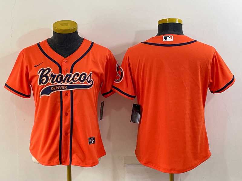 Women%27s Denver Broncos Blank Orange With Patch Cool Base Stitched Baseball Jersey